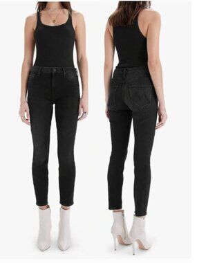 MOTHER High Waisted Looker Ankle Skinny Jeans 29 Black Encounters at Night